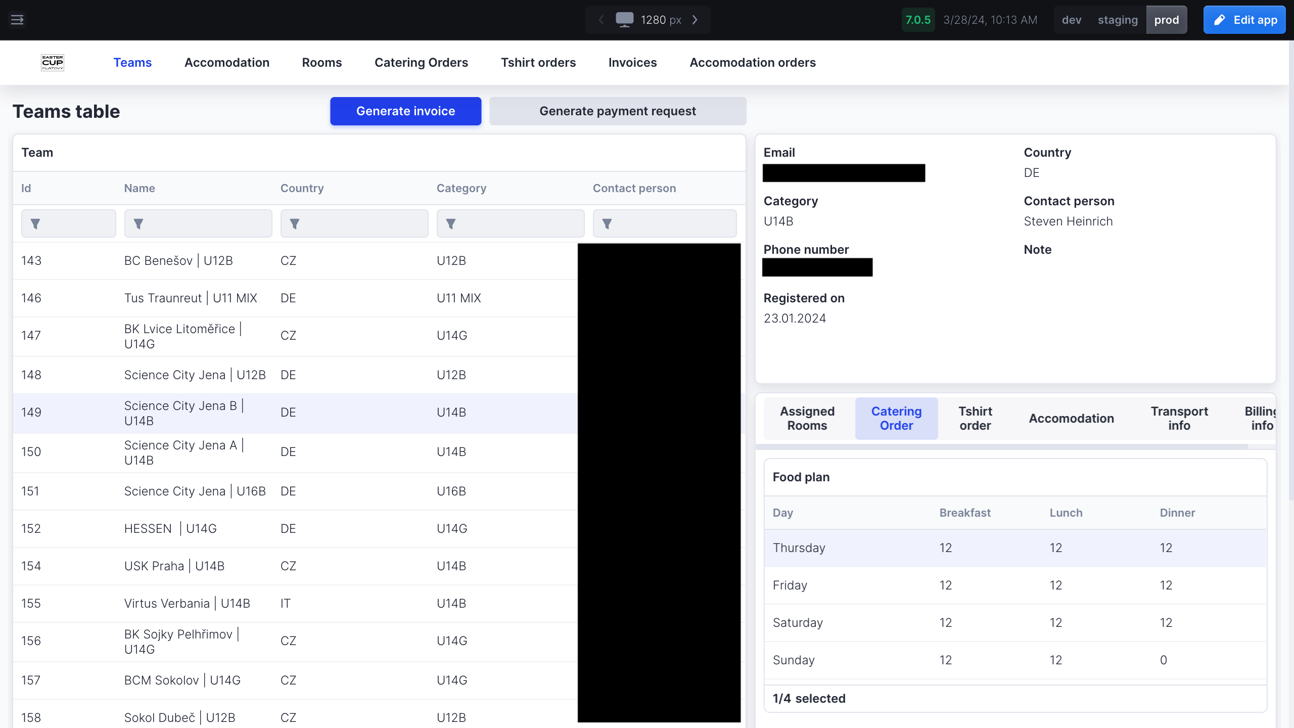 Tournament's admin dashboard.